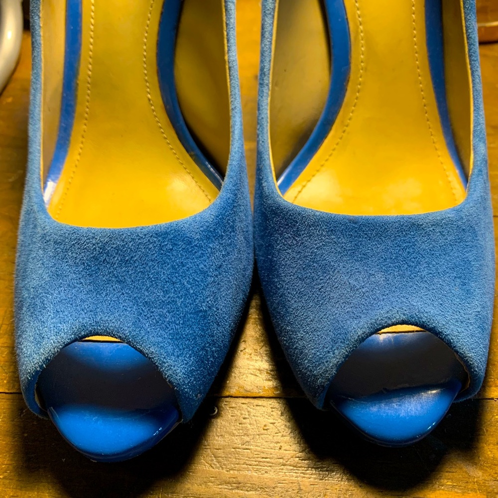ALDO suede Royal Blur peep toe heels